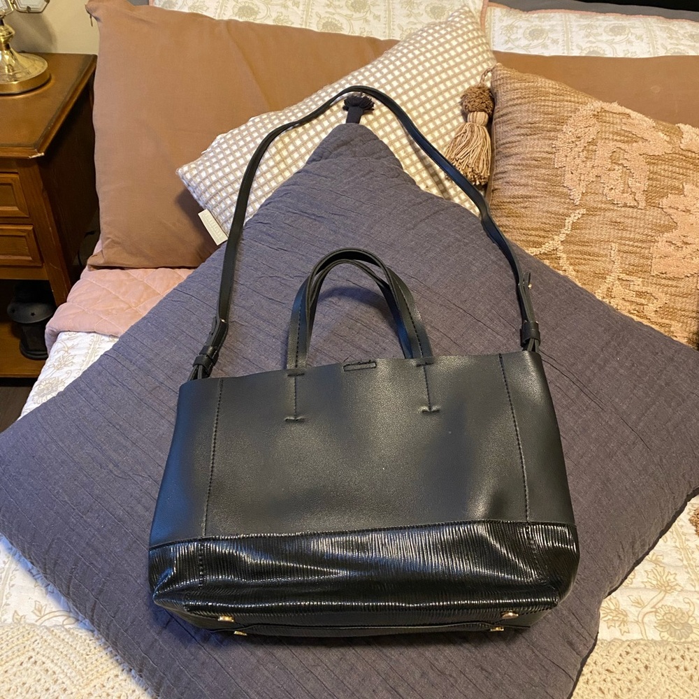 Street Level Black Leather Textured Shoulder Crossbody Purse Bag — OS